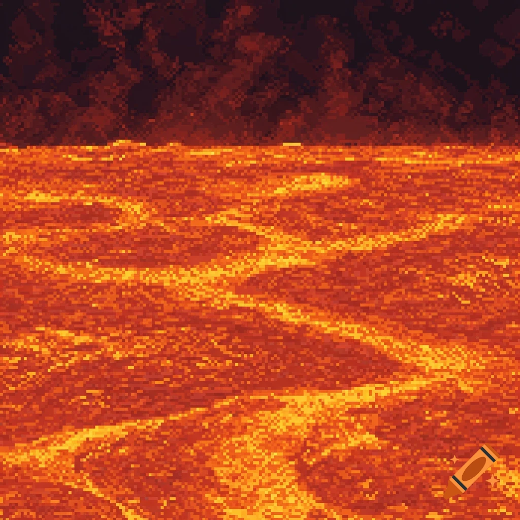 Pixel art of flowing molten lava