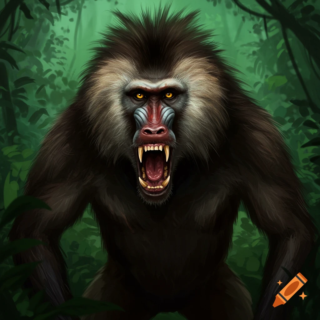 Picture of a scary baboon in a jungle