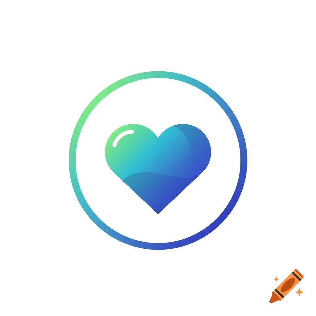 A heart icon within a circular frame, featuring blue and green gradient colors.