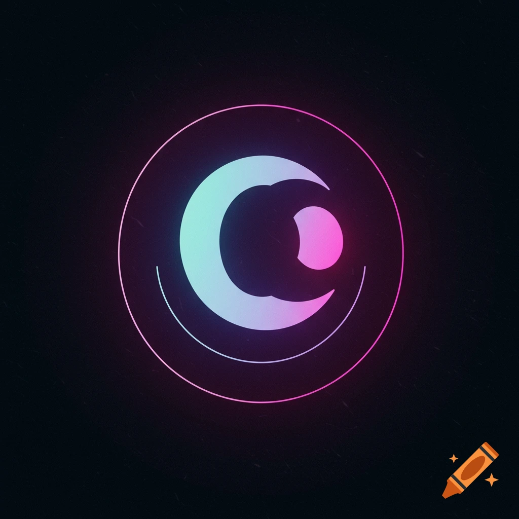 A modern logo design with a gradient stylized C and circle inside a neon ring on a dark background.