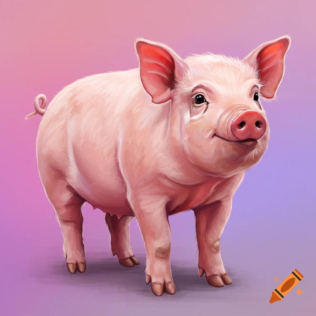 A cute pink pig standing against a gradient background.