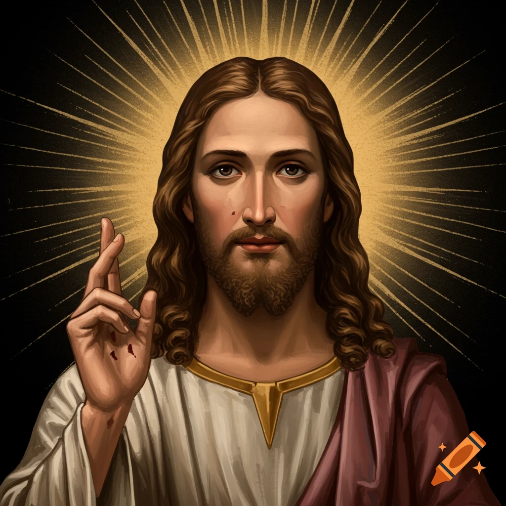 Image of Jesus with halo, giving a blessing