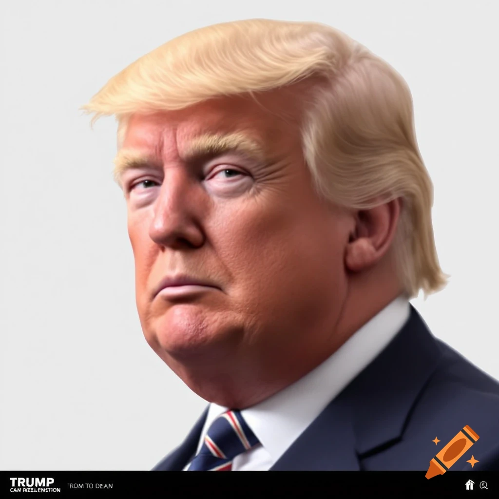 Close-up photorealistic portrait of Donald Trump in a suit and tie.