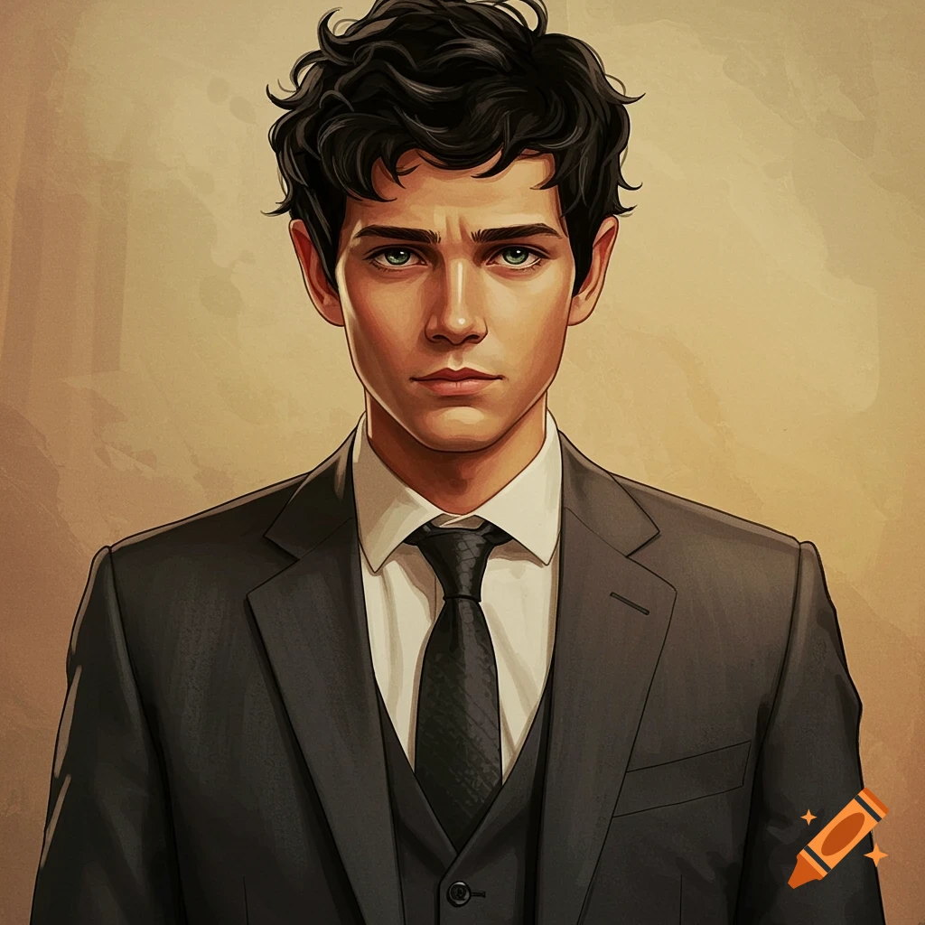 Portrait of a young man in a dark grey suit.