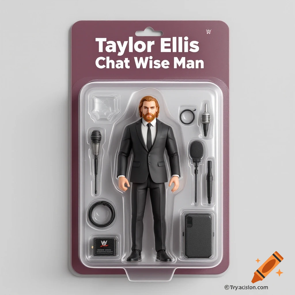 An action figure in blister packaging with accessories. The packaging reads 'Taylor Ellis Chat Wise Man'.