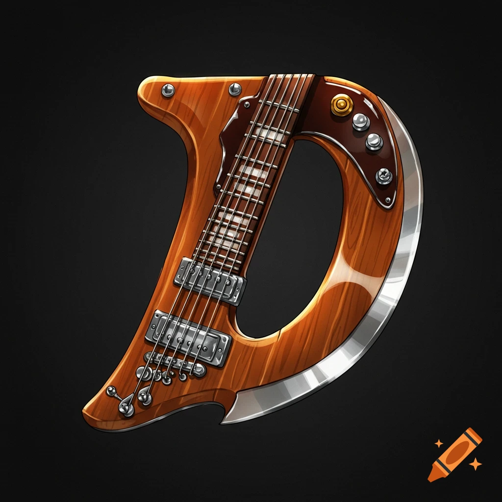 The letter D is shaped like a guitar with a knife edge.