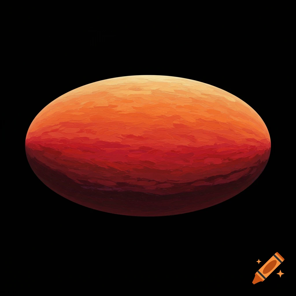 An orange and red oval shape with brushstroke texture on a black background.
