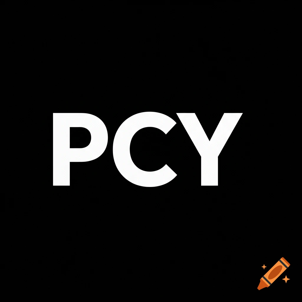 White letters PCY on a black background.