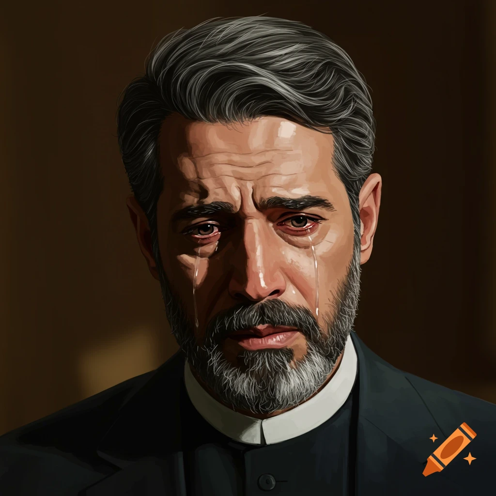 A man with a beard is crying.