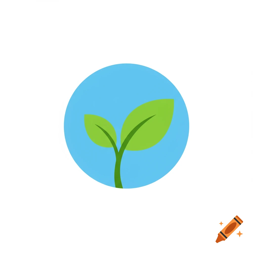 A green sprout with two leaves in a blue circle icon.