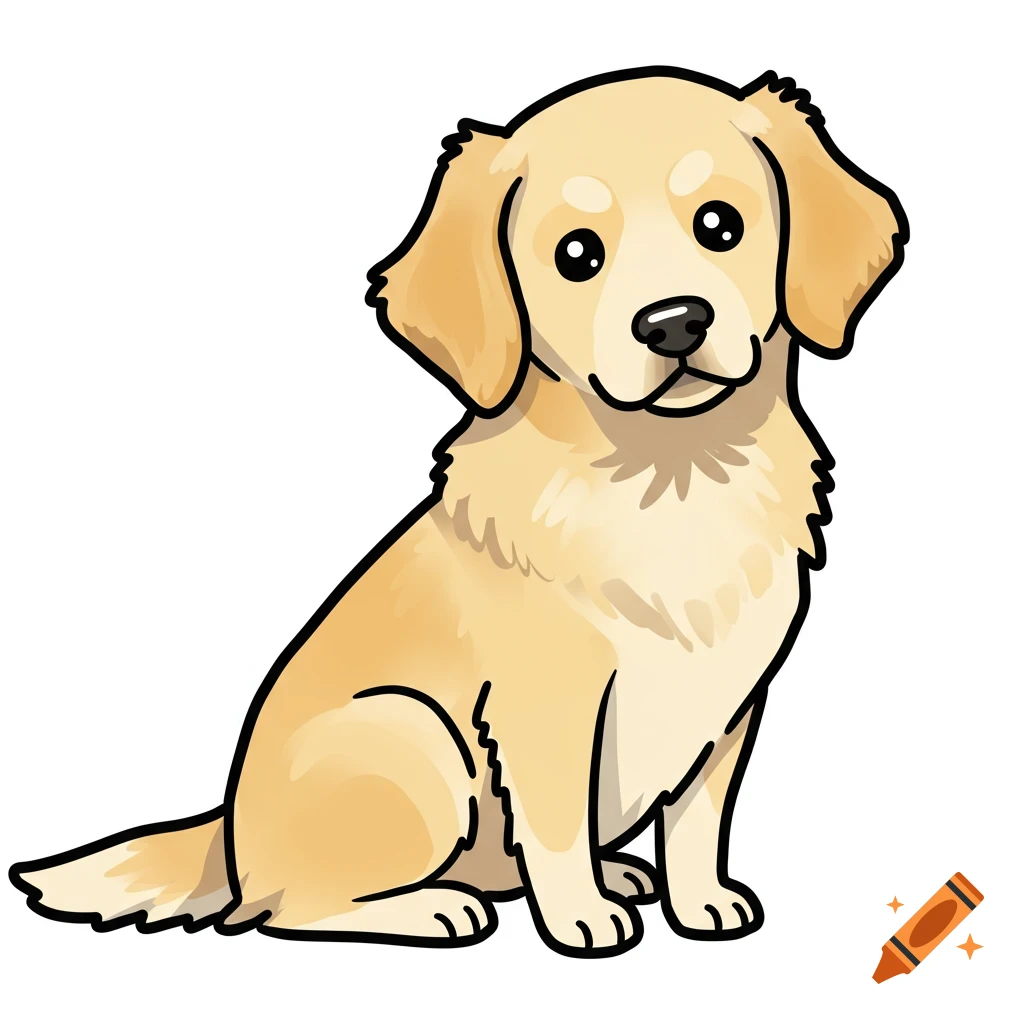 A 2D illustration of a sitting golden retriever puppy.