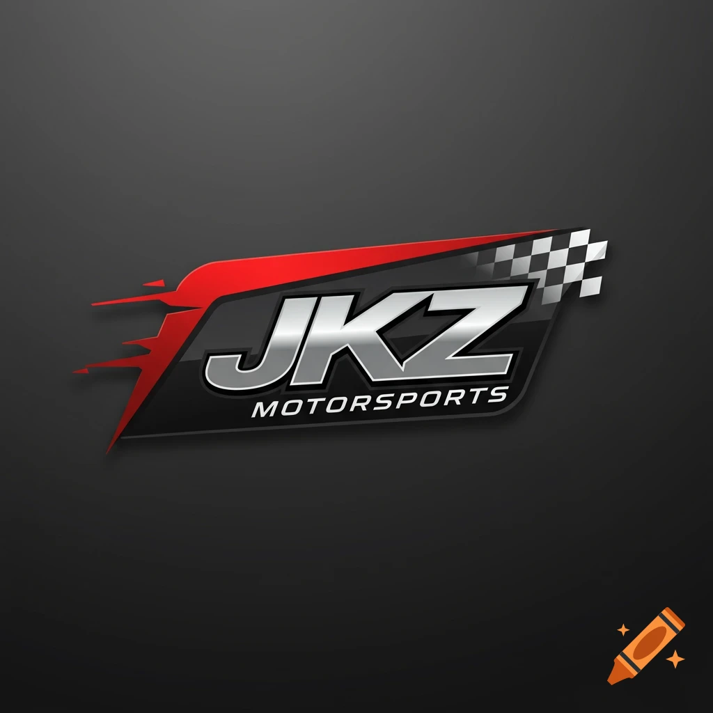 A black, red, and silver stylized logo for JKZ Motorsports with a racing flag pattern.