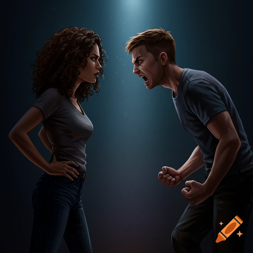 A man and woman arguing fiercely.