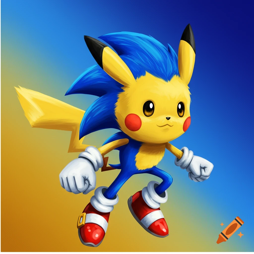 A character combining Pikachu and Sonic the Hedgehog.
