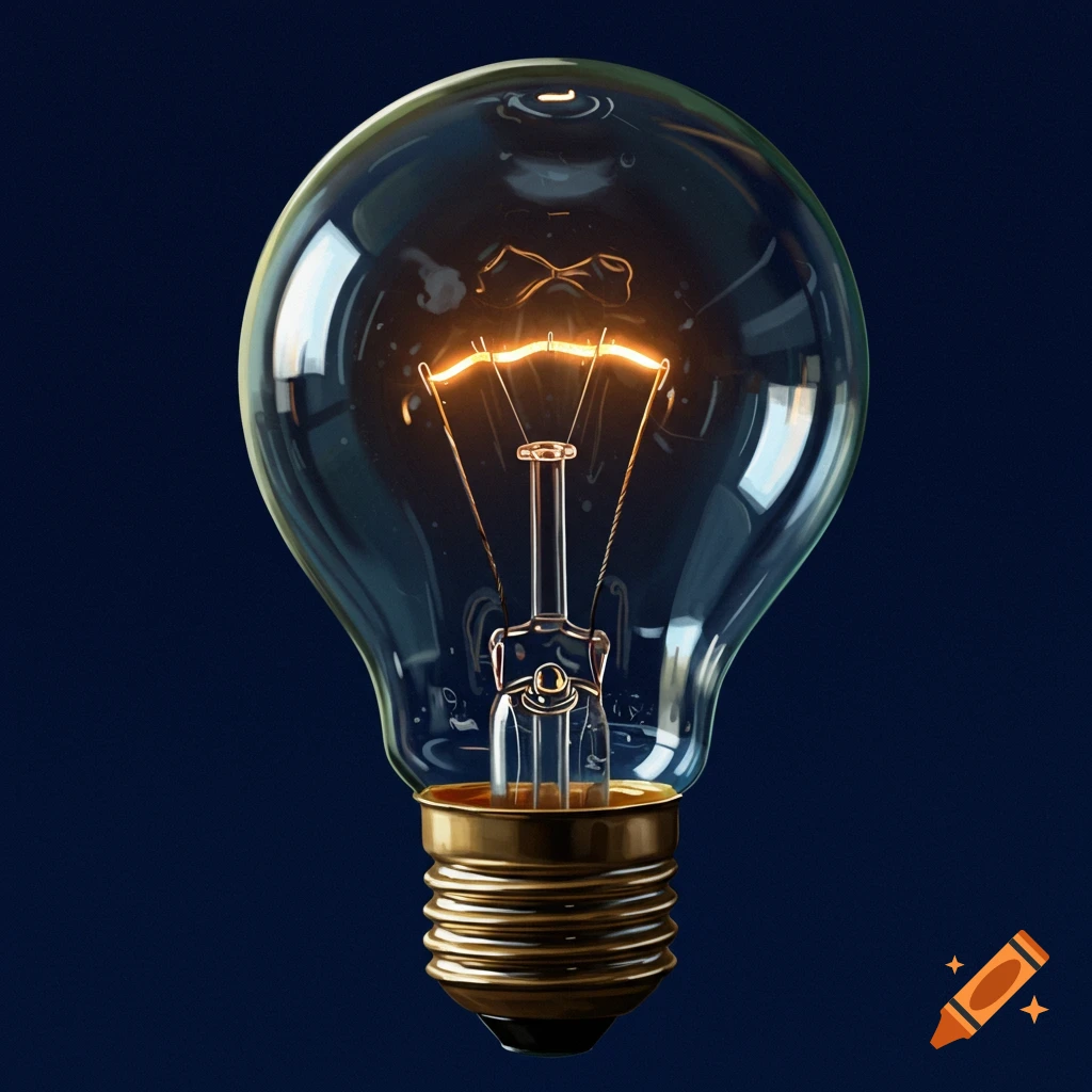 A close-up of a lit light bulb.