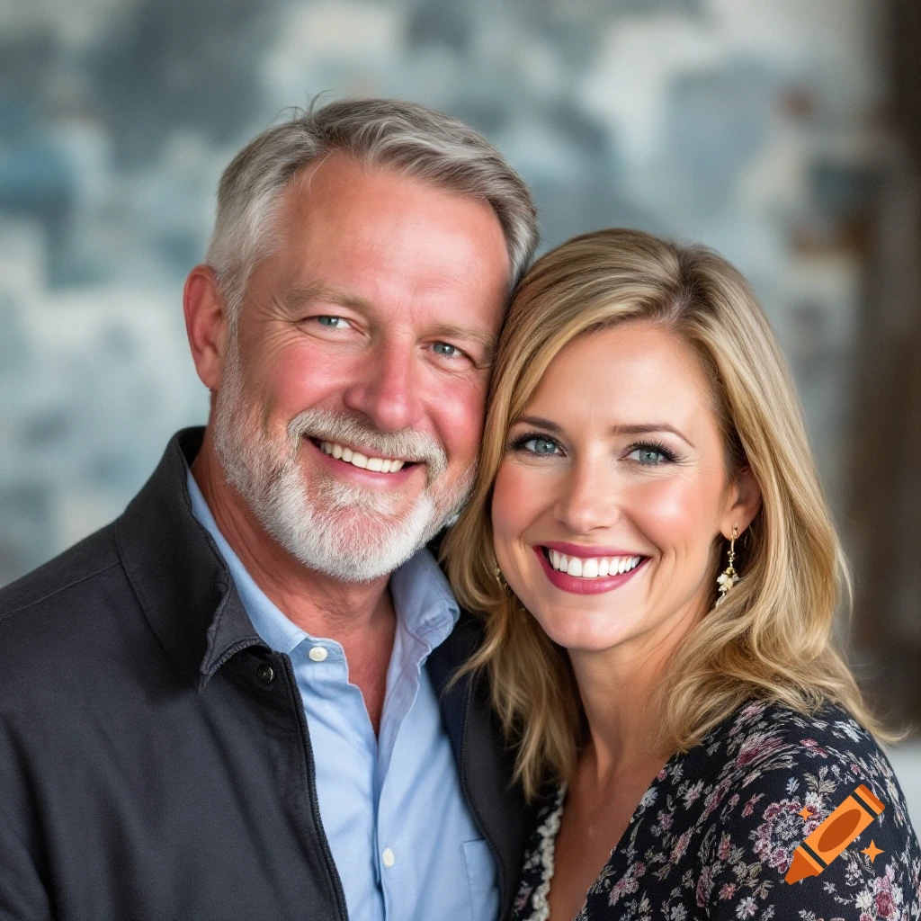 Close-up portrait of a smiling man and woman.