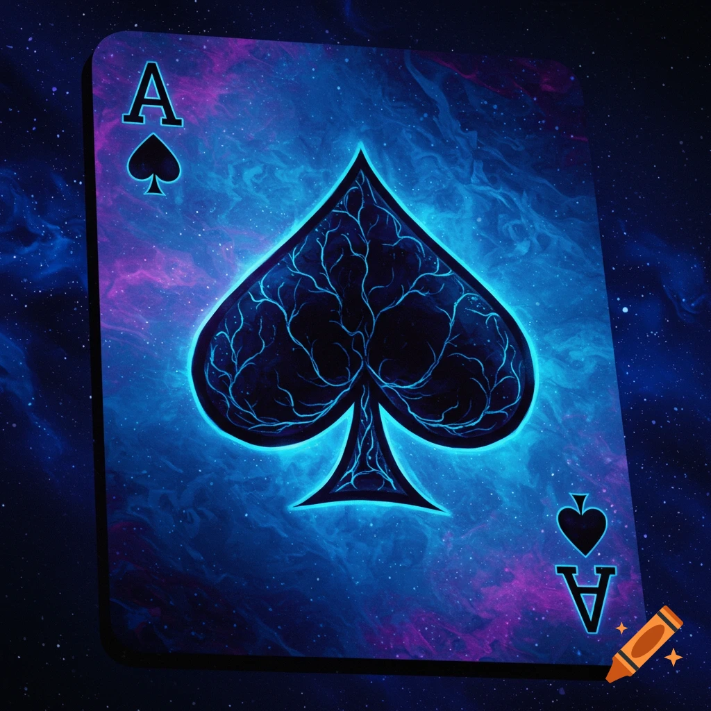 Ace of spades playing card with stylized spade and nebula background