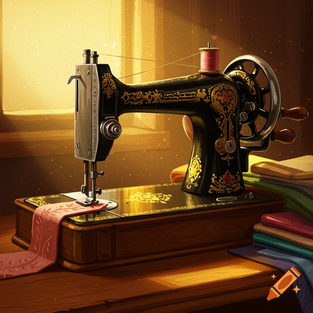 A vintage sewing machine.