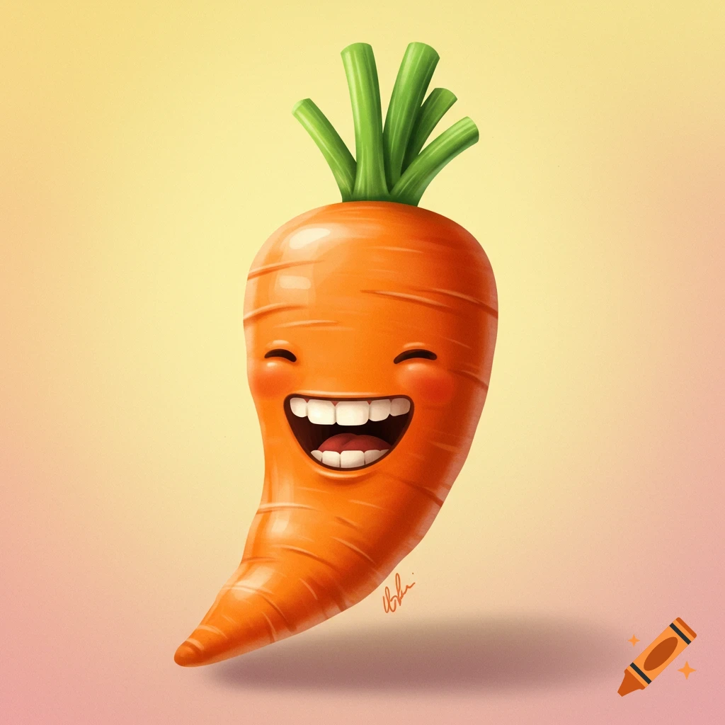 A smiling cartoon carrot.