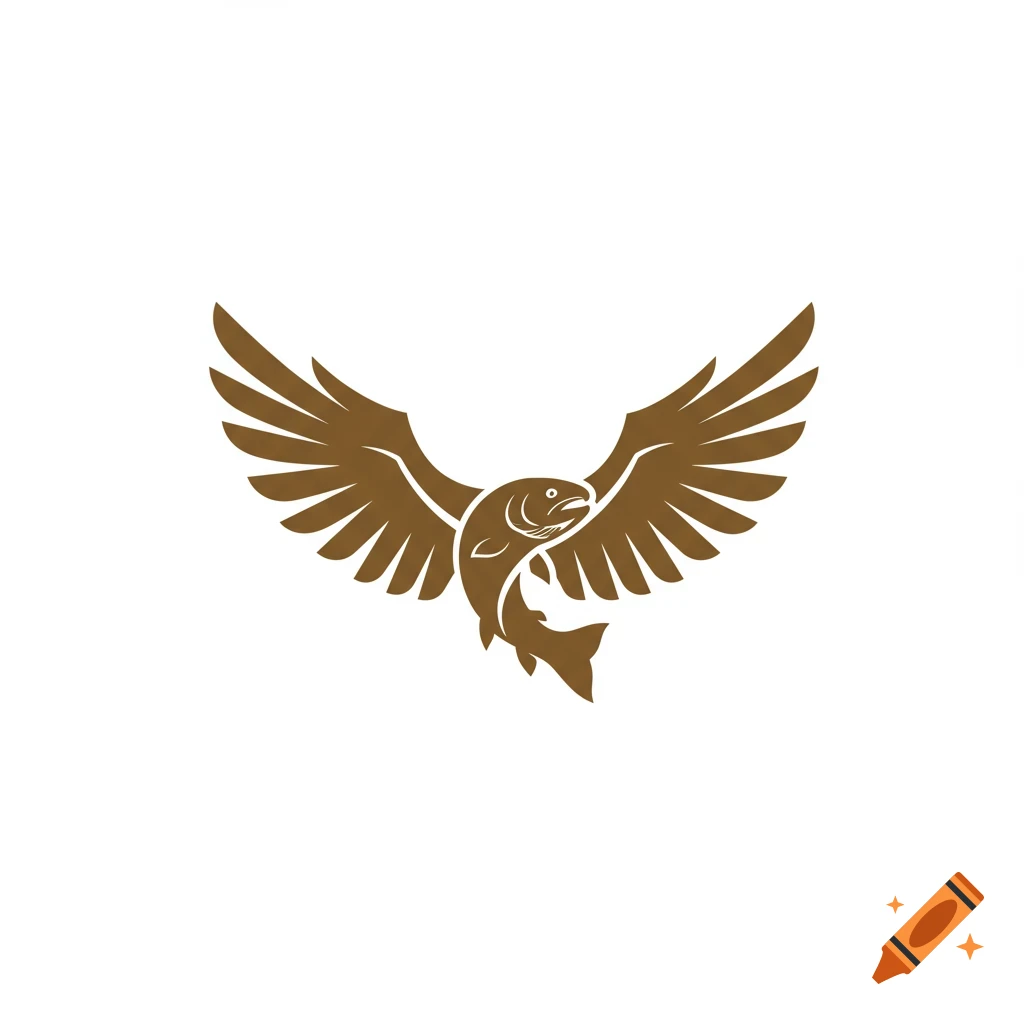 Brown stylized logo of a fish with eagle wings.