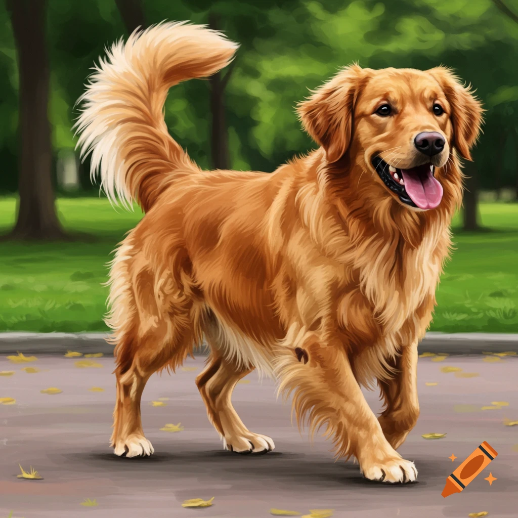 A Golden Retriever walking in a park