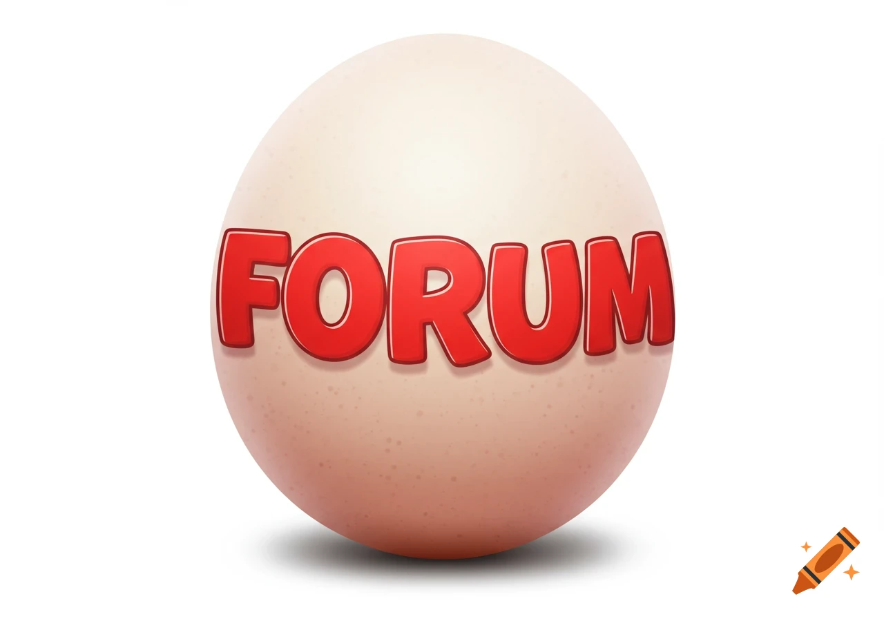 Illustration of an egg with the word FORUM in red text.