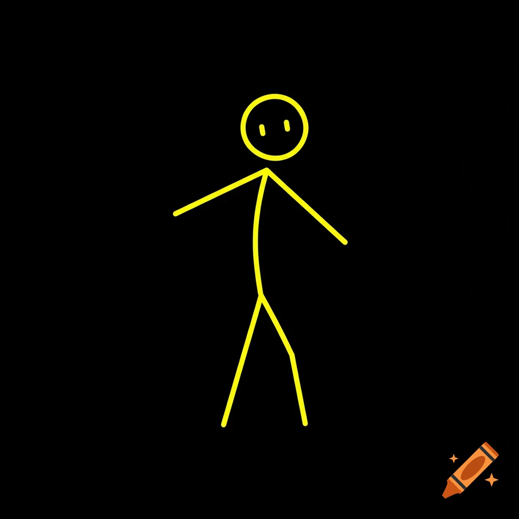 A simple yellow stick figure drawing on a black background.