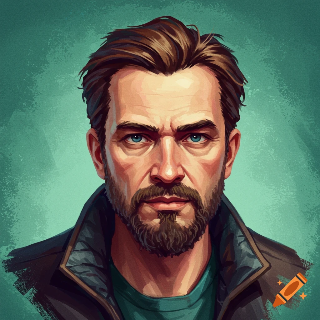 portrait of a man with a beard and blue eyes