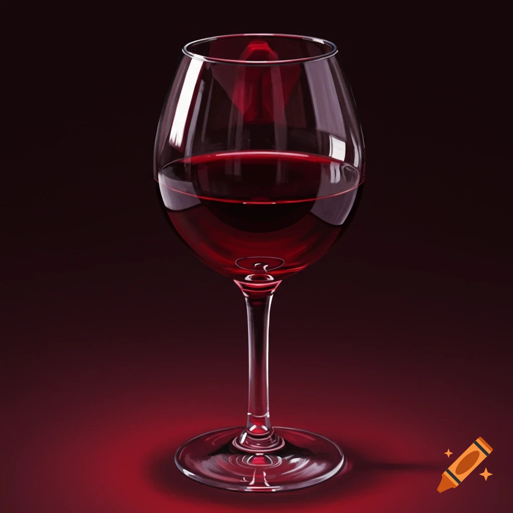 A glass of red wine on a dark red background.