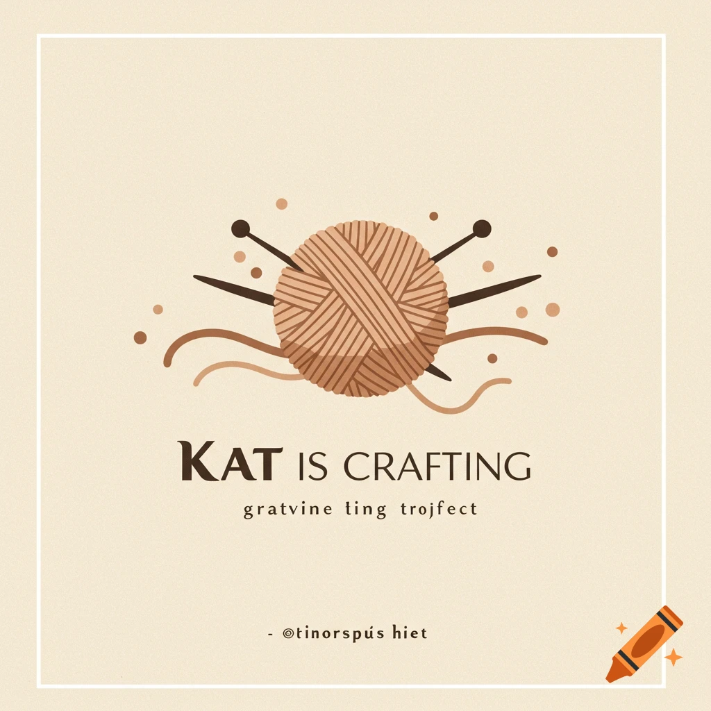 A simple logo illustration featuring a ball of yarn and knitting needles.