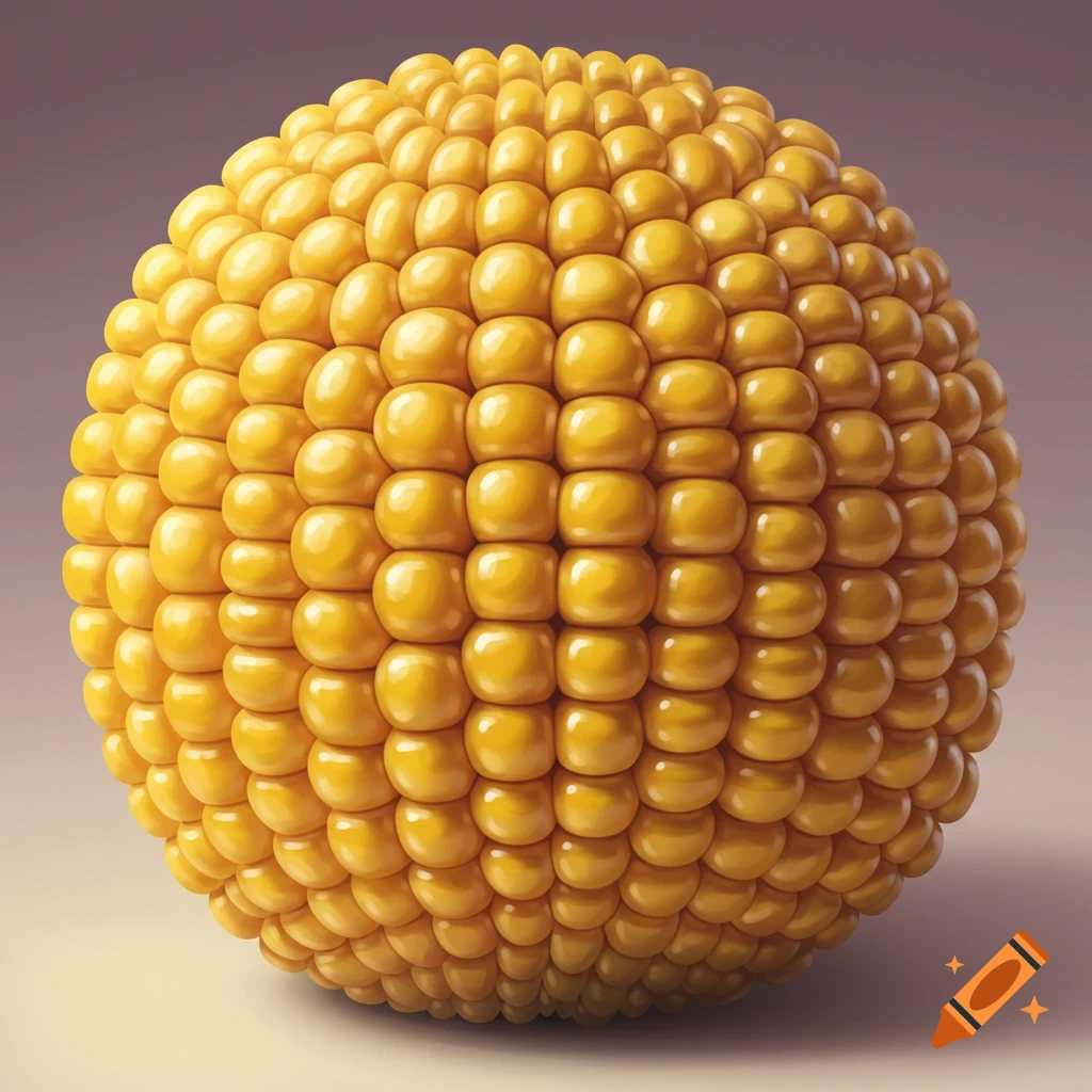 A sphere made entirely of yellow corn kernels.