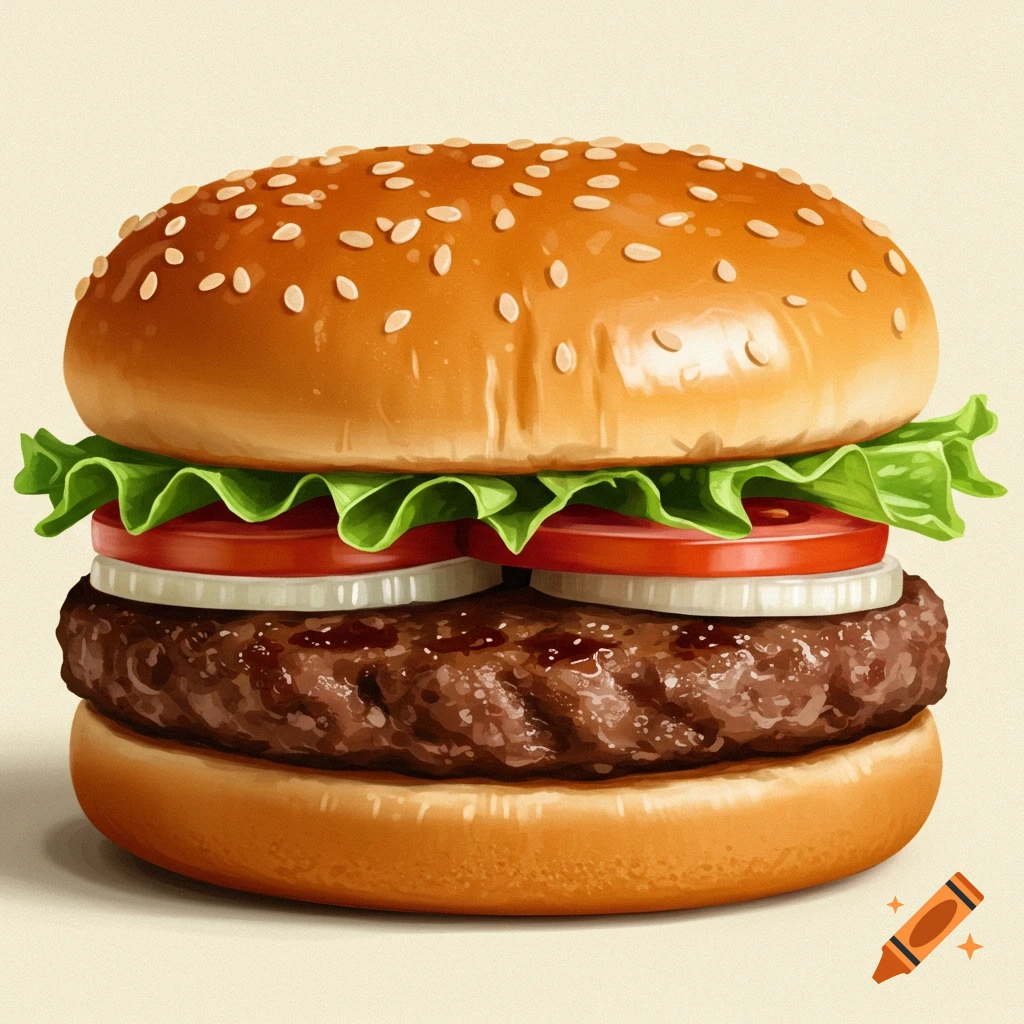 A burger with lettuce, tomato, onion, and sesame seed bun.