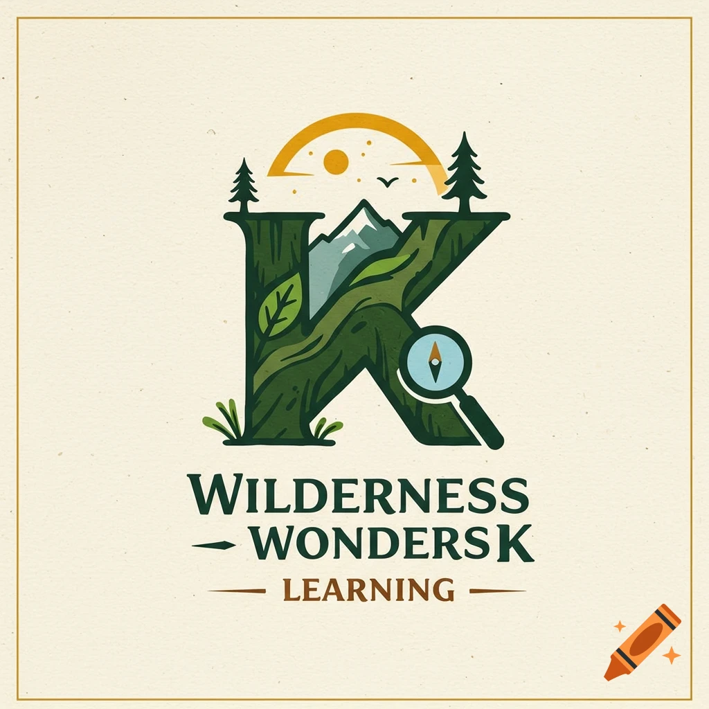 Logo illustration featuring a nature landscape inside the letter K, with text 'WILDERNESS WONDERSK LEARNING' below.