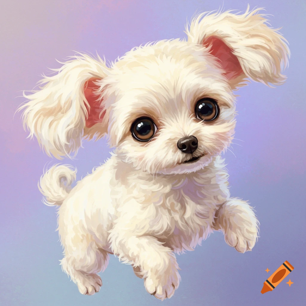 A cute fluffy white puppy with big eyes.