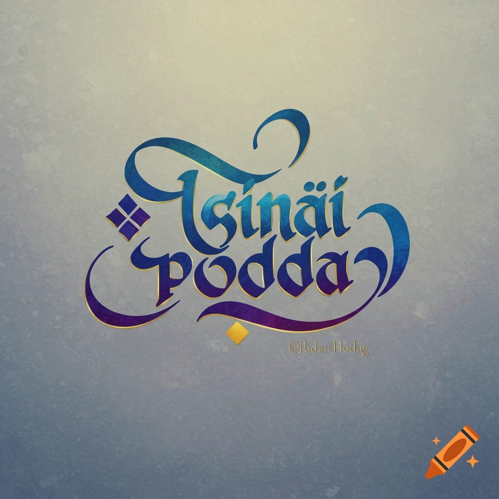 Stylized script lettering spells out "Isinai Podda" in blue and purple gradient.
