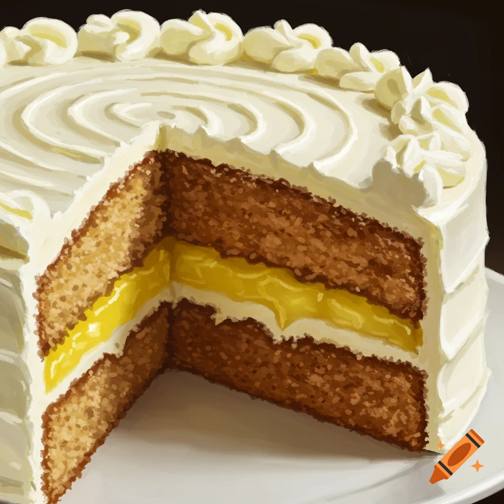 Sliced layered cake with frosting and filling