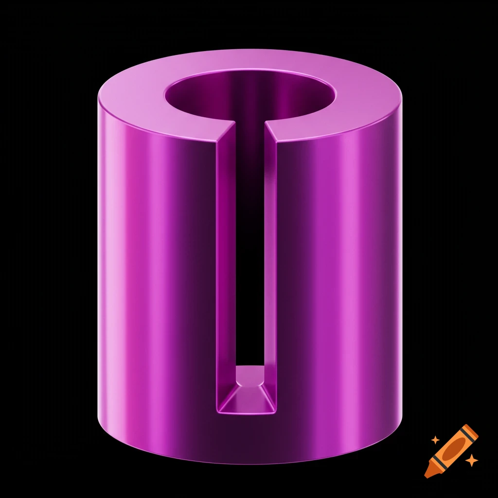 A shiny purple hollow cylinder with a vertical slot