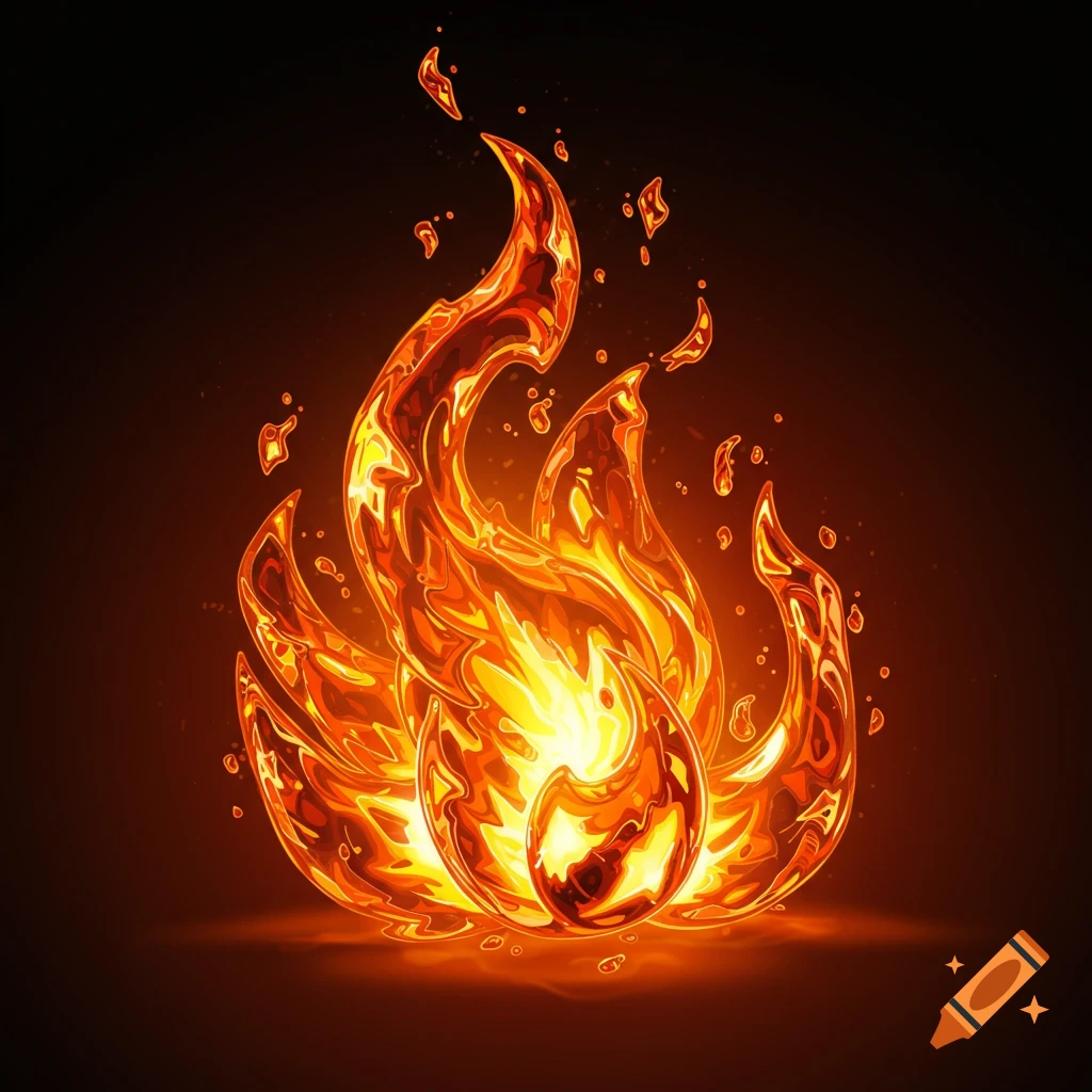 Stylized flames made of glowing glass