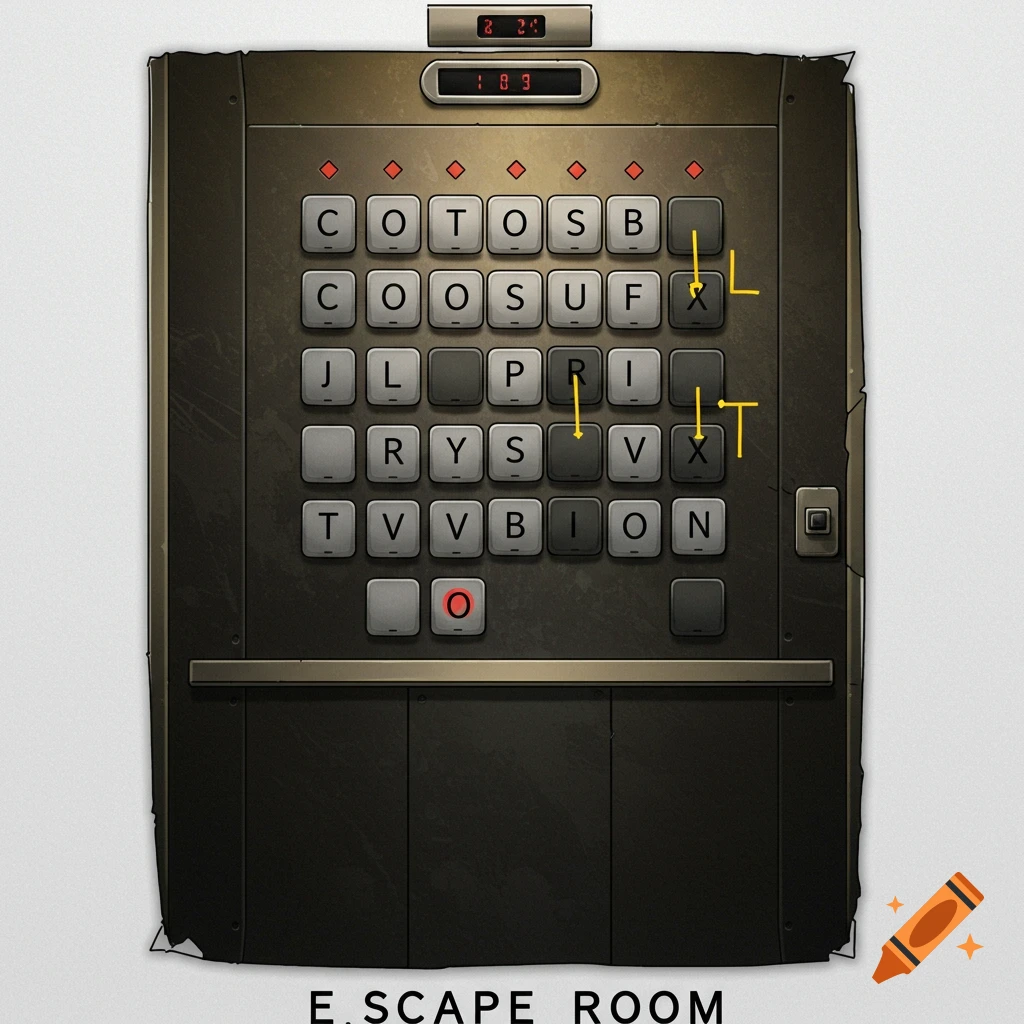 Digital drawing of a modern elevator panel with lettered buttons for a Digital drawing of a modern elevator panel with lettered buttons for a