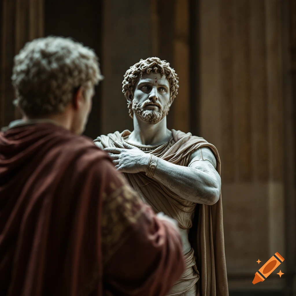 Person views a marble statue of a classical figure in a museum.
