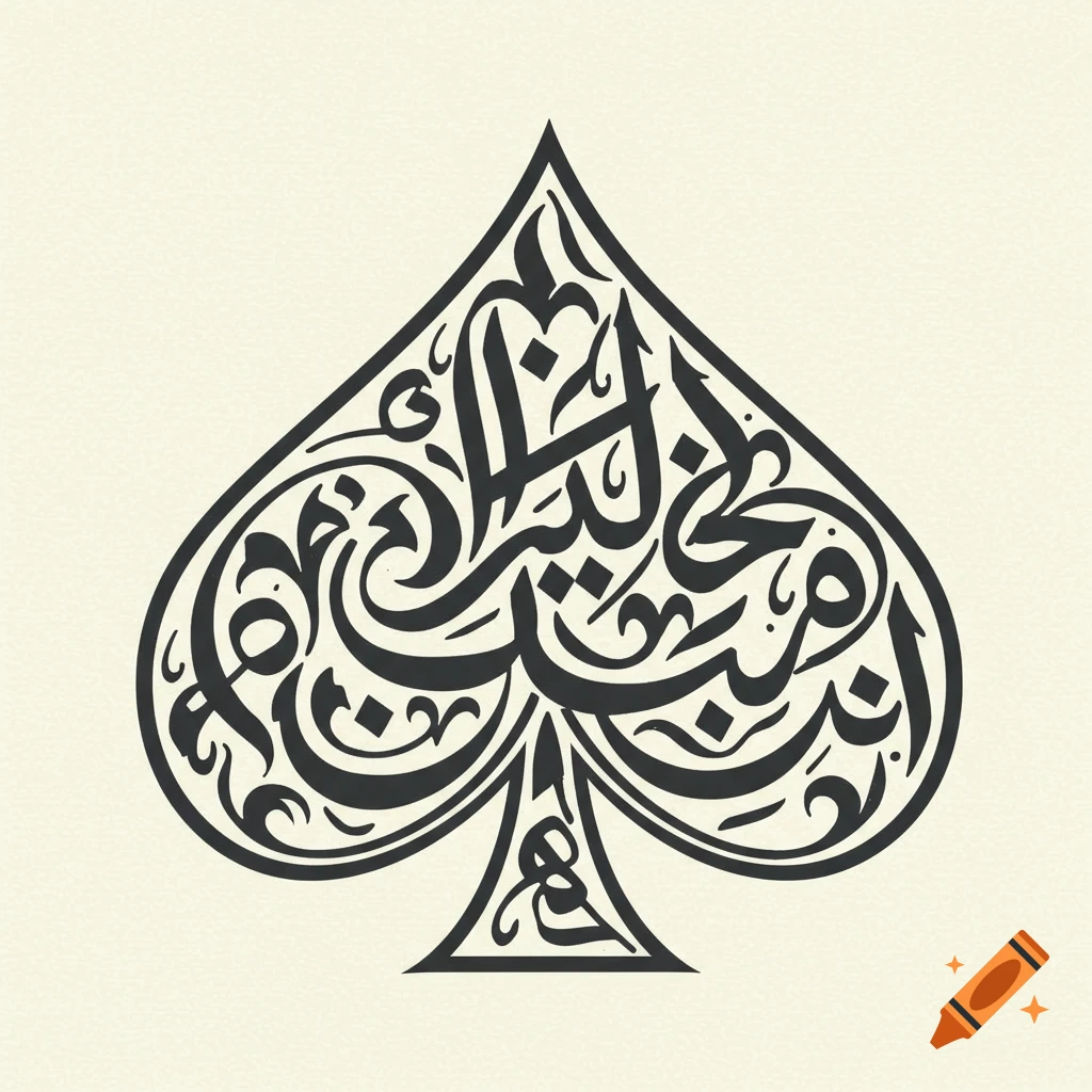 Black calligraphy forming a spade symbol on a light background.