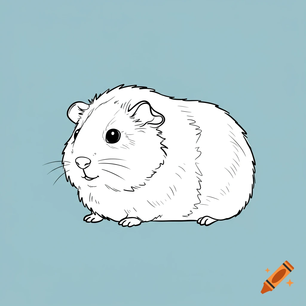 An outline drawing of a guinea pig on a blue background.