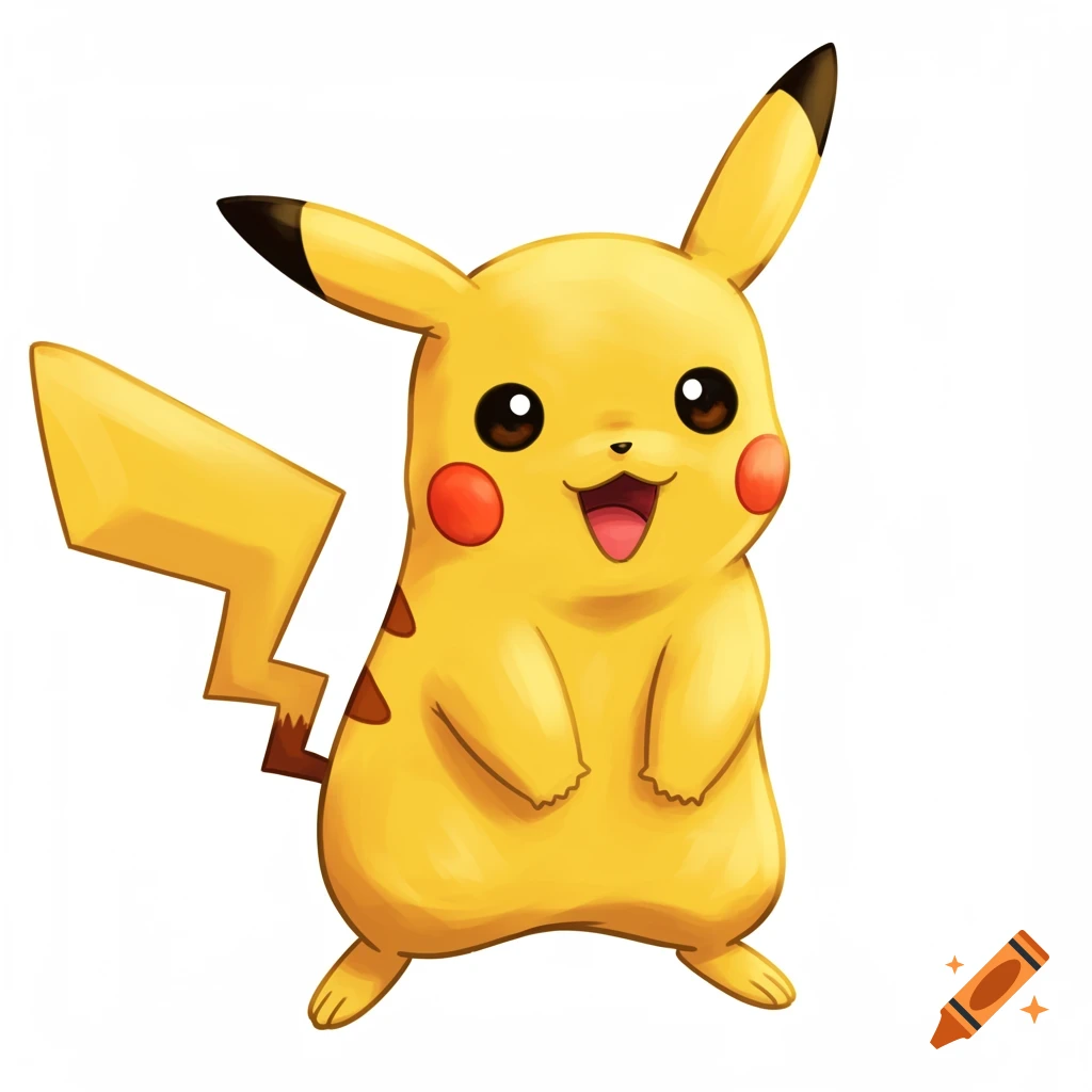 Digital illustration of a standing yellow Pikachu smiling