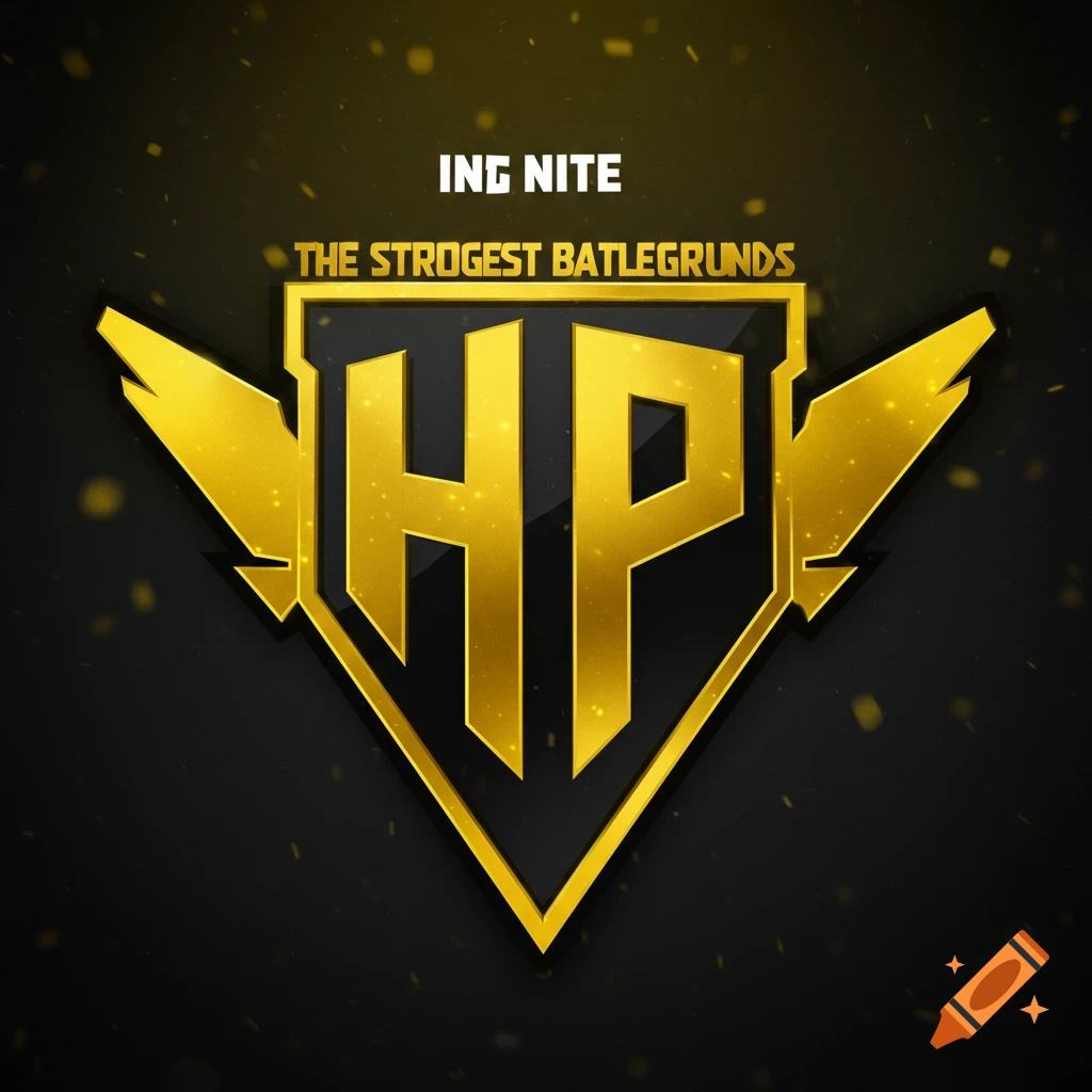 Gold and black HP gaming logo with wings and text