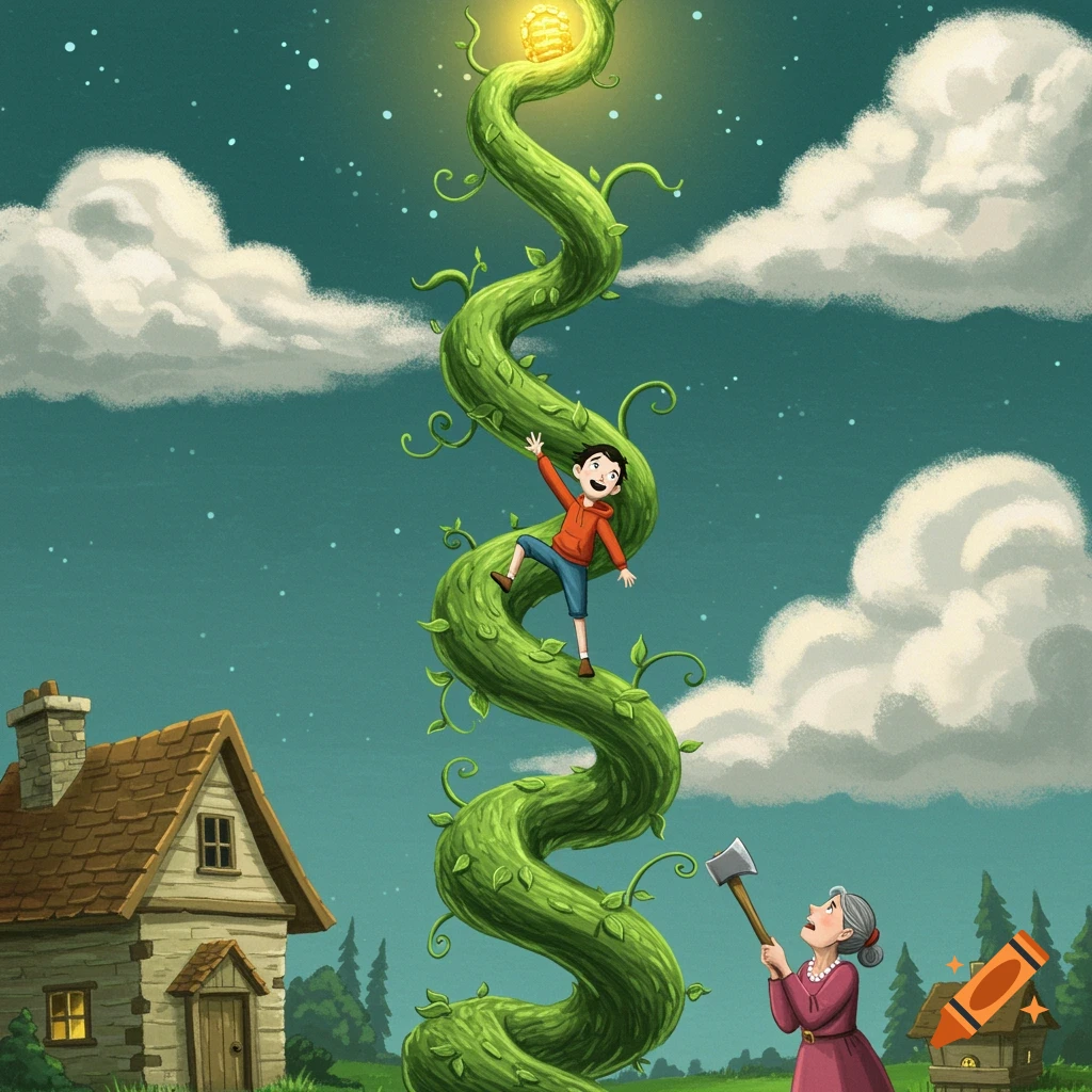 An illustration of a green snake with foliage and stars on a light ...