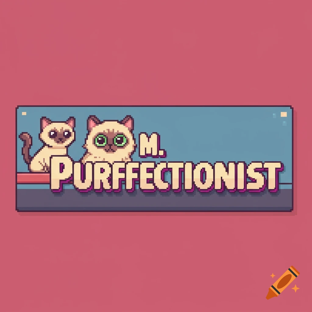 Pixel art banner with two cats and the text "M. Purrfectionist".