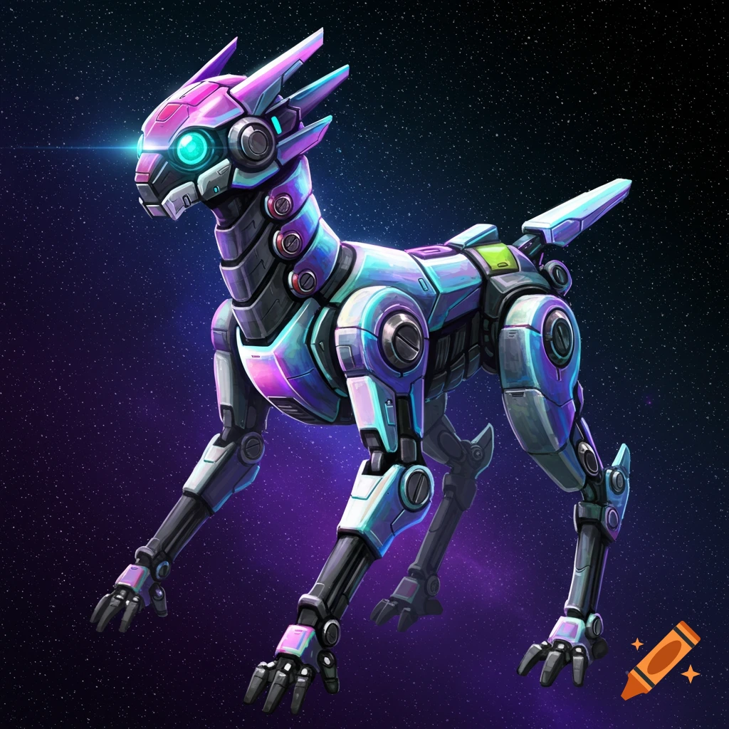 A futuristic robotic dog in space