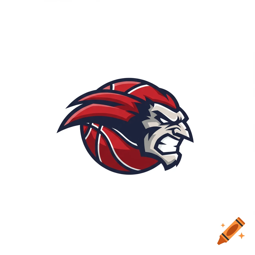 Basketball logo with an angry red and silver face.