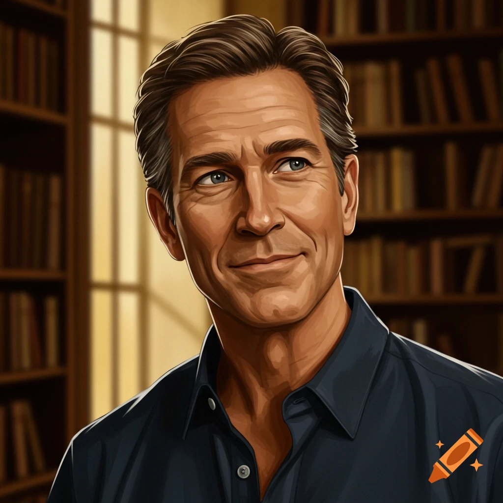 A man in a library.