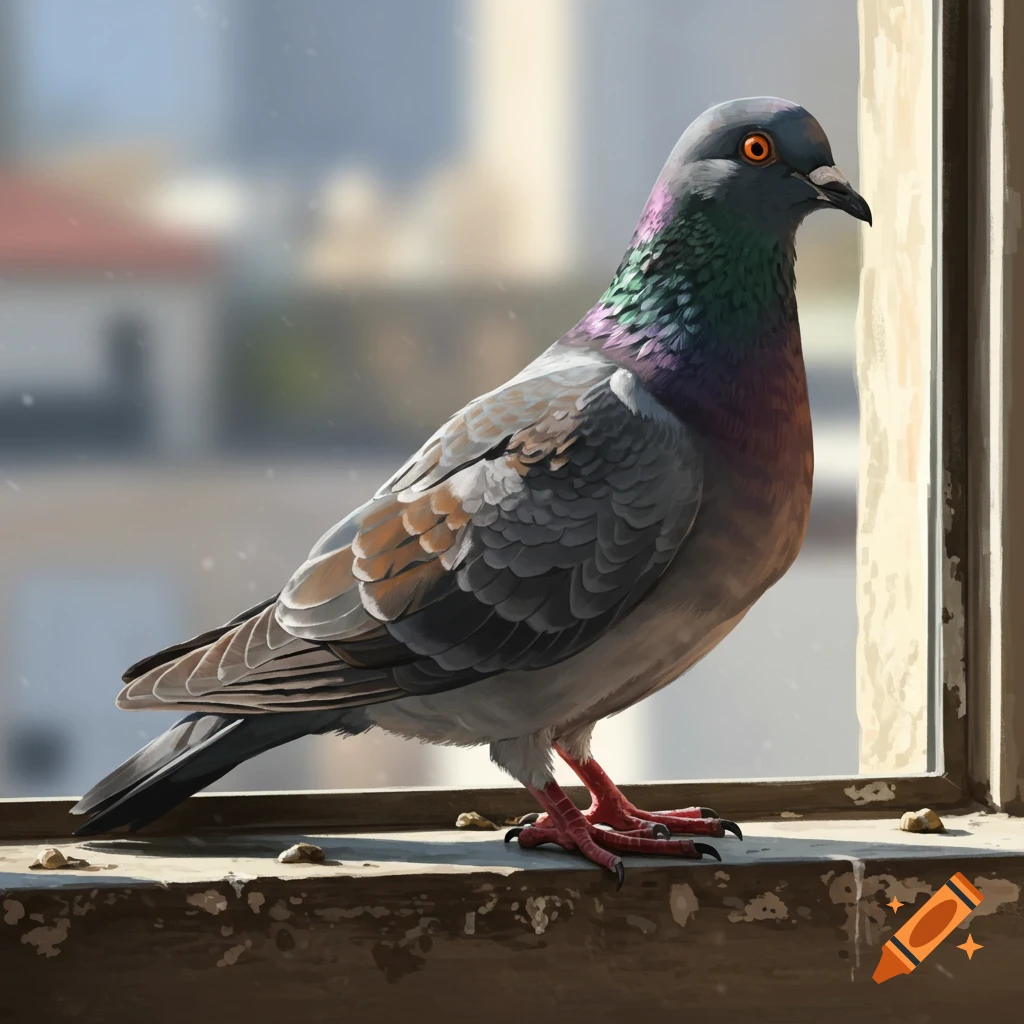 A pigeon perched on a windowsill